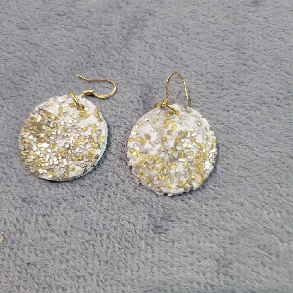 Earrings Womens OS White Gold Silver Disc Drop‎ Boho Shimmer Dangle Shimmer Art